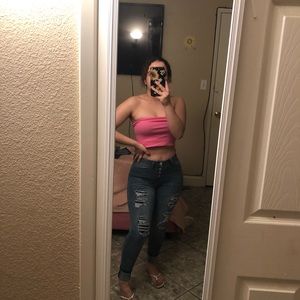 HIGH RISE CUFFED DENIM JEANS